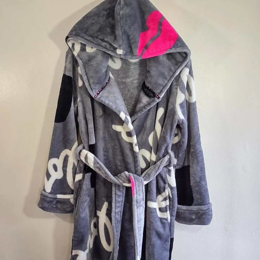 👄 BETSEY JOHNSON Love Lips Plush Spa Robe w/ Hood Indie XS/Small